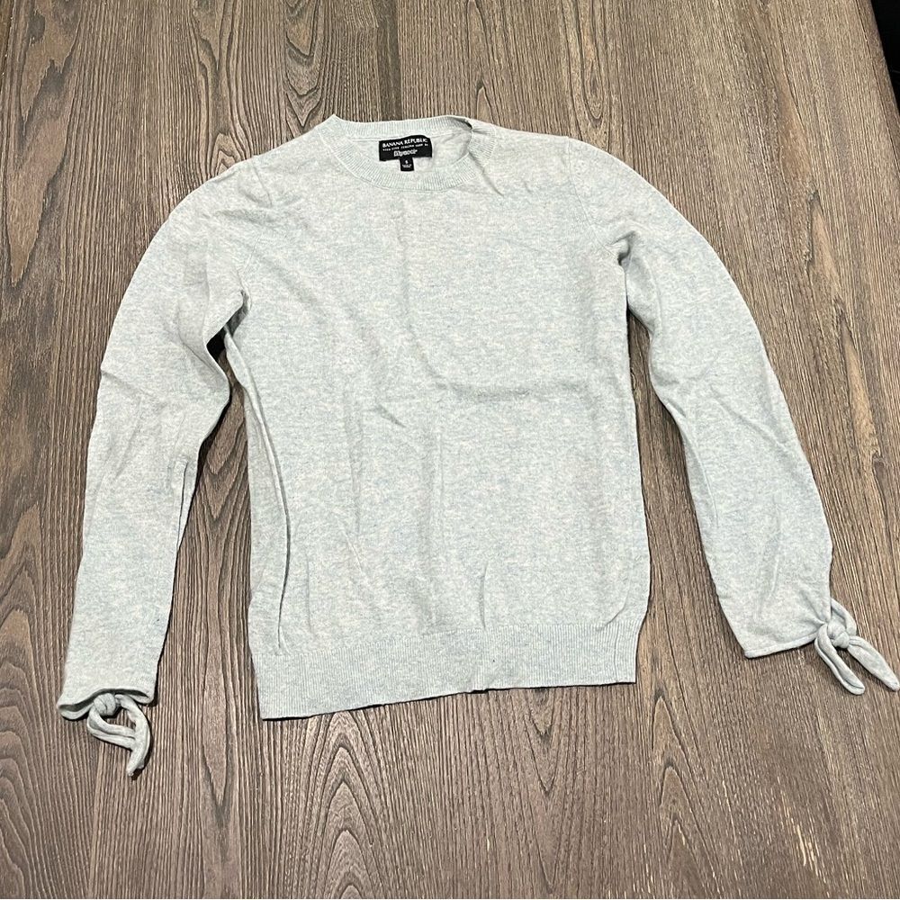 Banana Republic Filpucci Fine Wool Sweater Knit Tie Cuffs Crewneck Wool Gray S